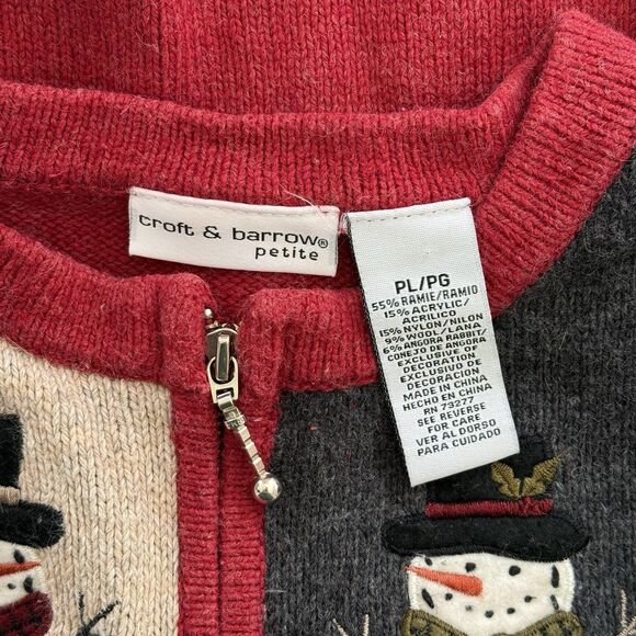 Vtg Ugly Christmas Sweater Large Petite Cardigan Snowman Holiday Winter Grandma - Picture 10 of 11